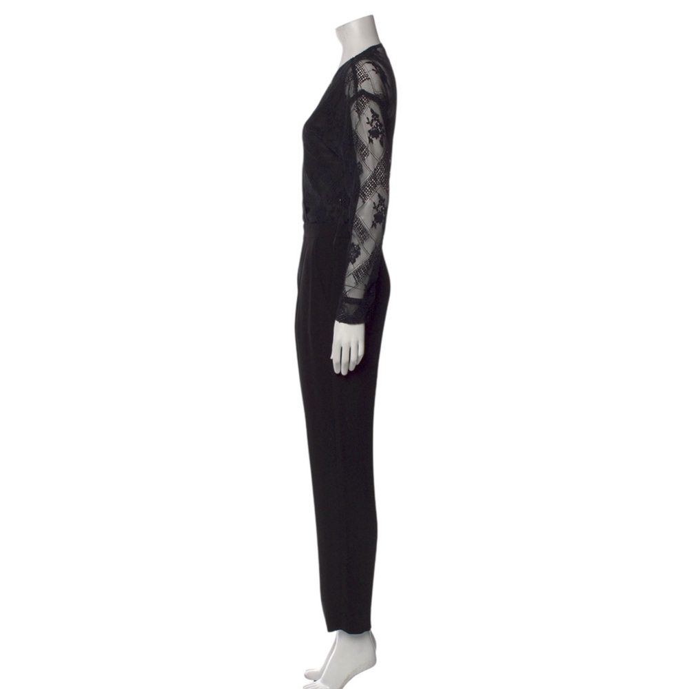 Maje Black Lace Jumpsuit with Sheer Sleeves xs straight leg cropped fairycore - Picture 4 of 7